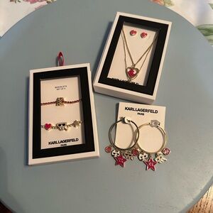 Karl Lagerfeld necklace, earrings, and bracelet set